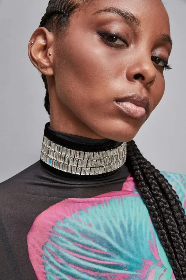 Patrizia Pepe Necklaces Choker With Rectangular Rhinestones Black 8211 Women