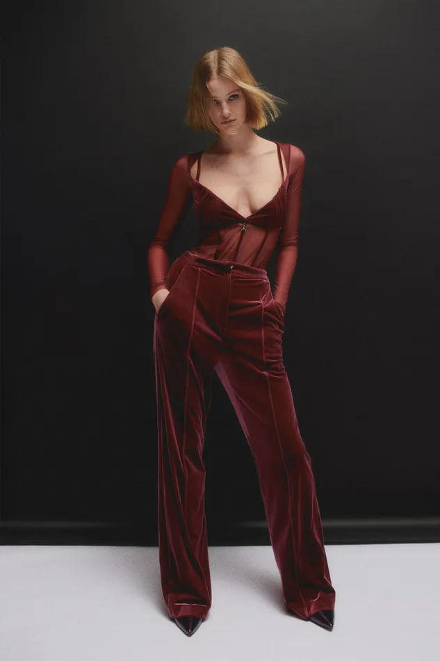 Patrizia Pepe Pants and Jeans Essential Velvet Palazzo Pants Red 8211 Women