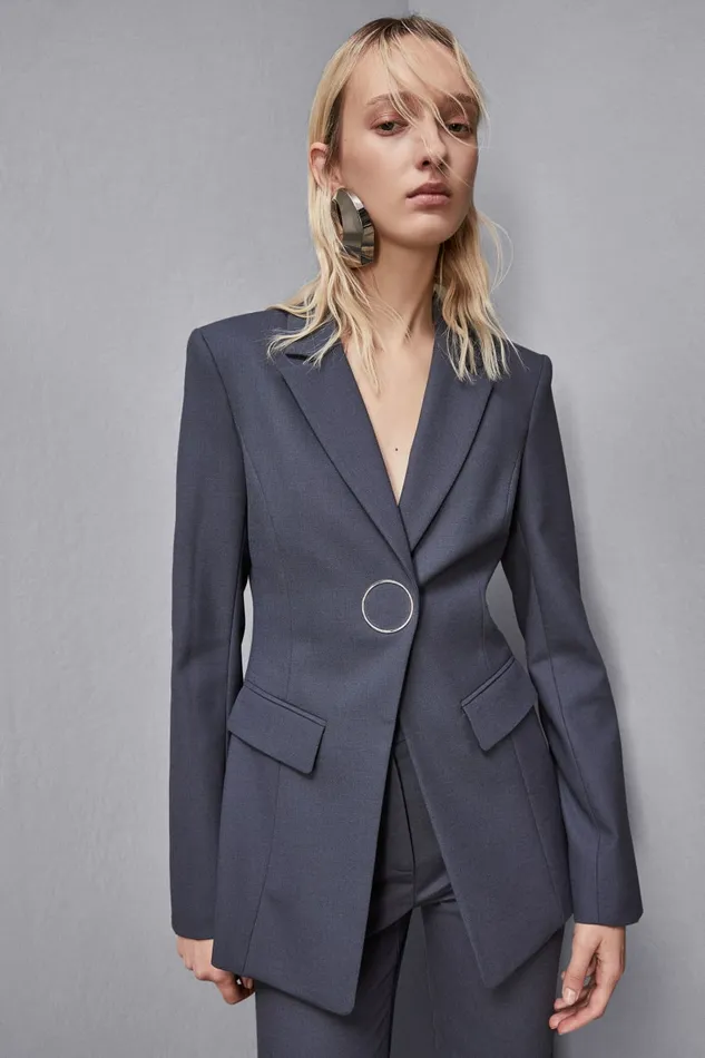 Patrizia Pepe Tailleur Stretch Wool Gabardine Jacket Grey 8211 Women