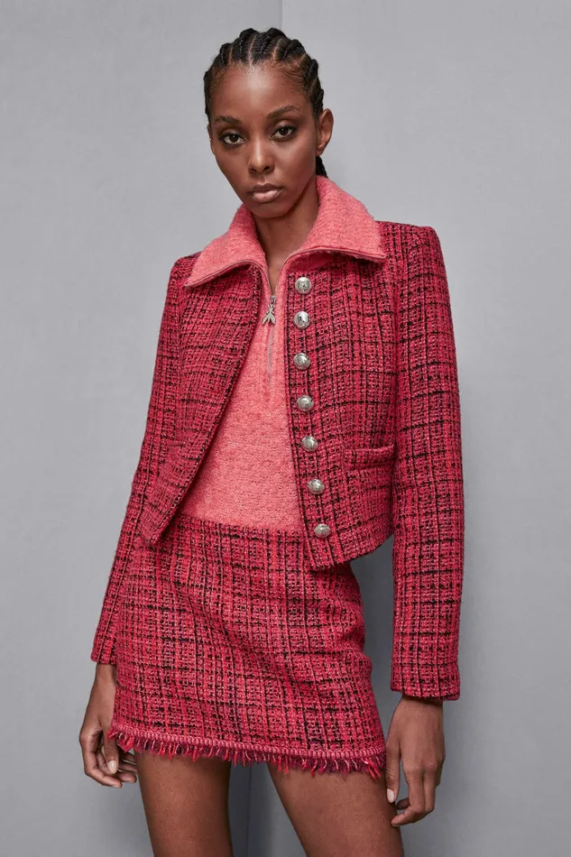 Patrizia Pepe Tailleur Tweed Crew Neck Jacket Red 8211 Women