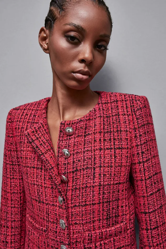 Patrizia Pepe Tailleur Tweed Crew Neck Jacket Red 8211 Women
