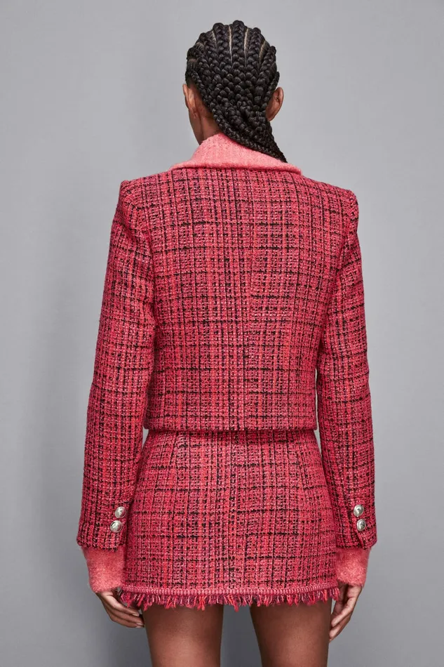 Patrizia Pepe Tailleur Tweed Crew Neck Jacket Red 8211 Women