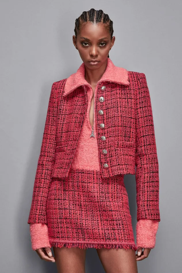 Patrizia Pepe Tailleur Tweed Crew Neck Jacket Red 8211 Women