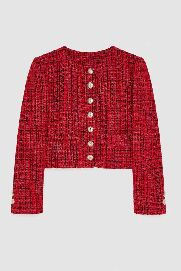 Patrizia Pepe Tailleur Tweed Crew Neck Jacket Red 8211 Women