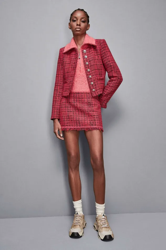 Patrizia Pepe Tailleur Tweed Crew Neck Jacket Red 8211 Women