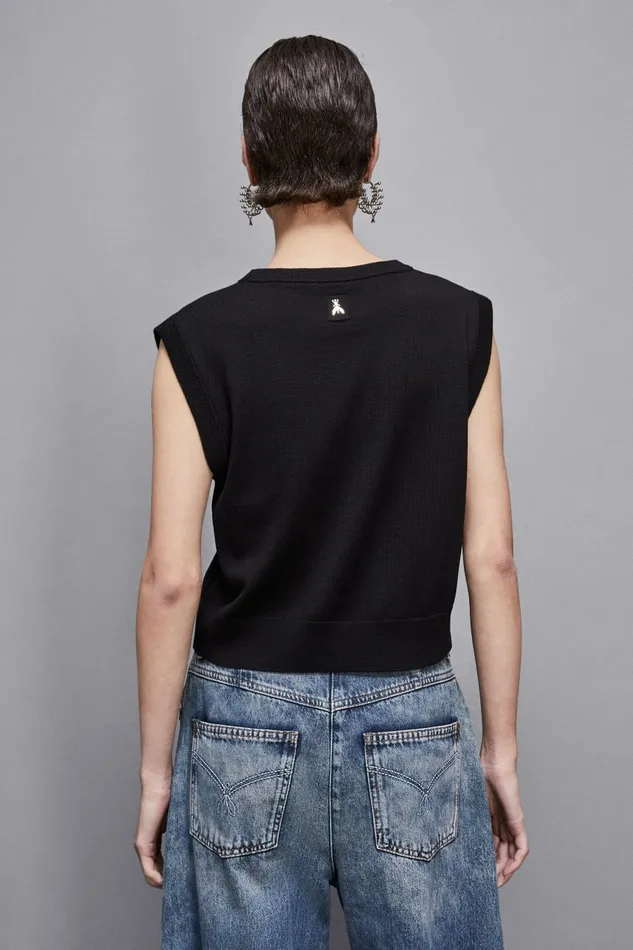Patrizia Pepe Tailleur Wool Vest With Round Neckline Black 8211 Women