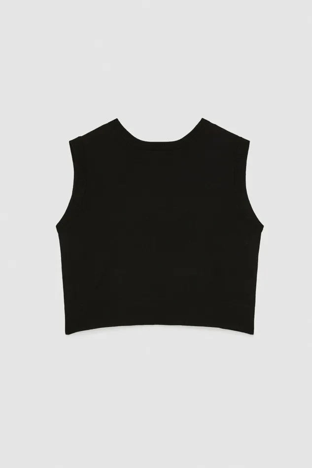 Patrizia Pepe Tailleur Wool Vest With Round Neckline Black 8211 Women