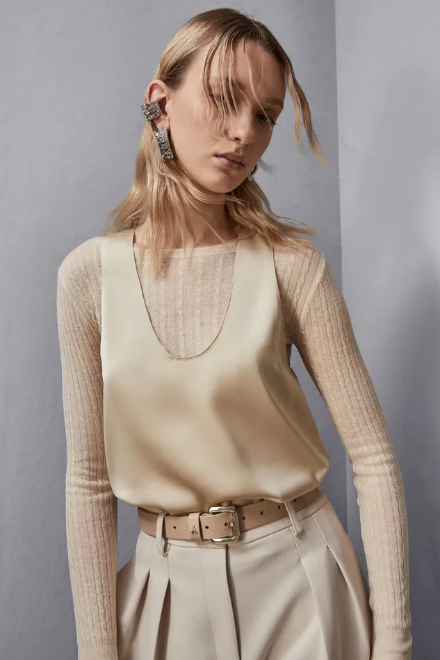 Patrizia Pepe Tops Shiny Satin Blouse Beige 8211 Women