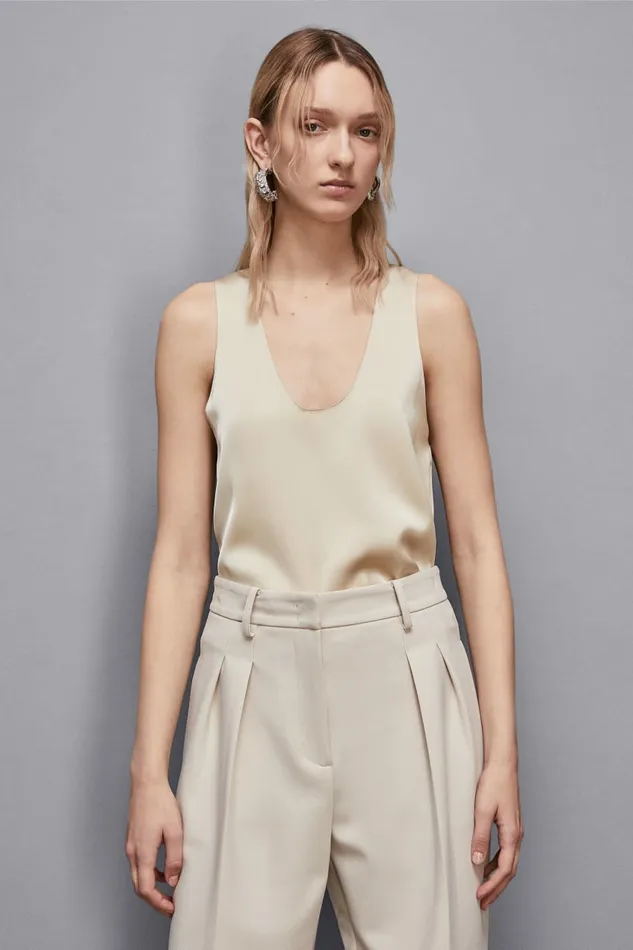 Patrizia Pepe Tops Shiny Satin Blouse Beige 8211 Women