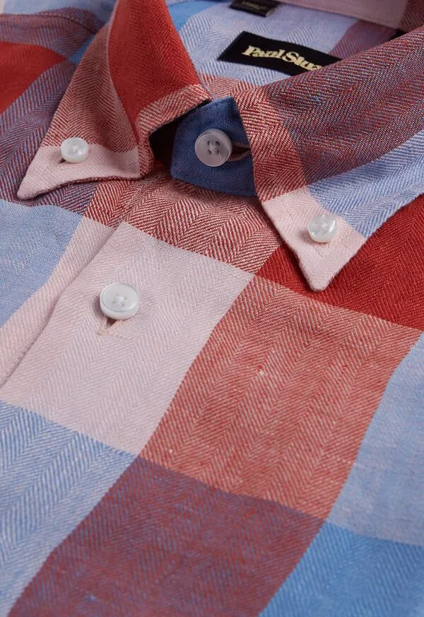 Paulstuart Sport Shirts Mens Linen Buffalo Check Sport Shirt RedLT Blue Paulstuart Sport Shirts Mens Linen Buffalo Check Sport Shirt RedLT Blue