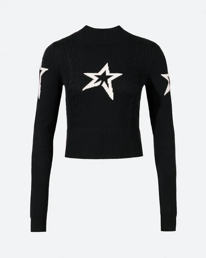 Perfect Moment Cable Merino Wool Sweater Black Women Tops