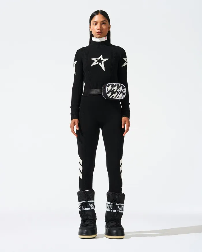 Perfect Moment Cable Merino Wool Sweater Black Women Tops