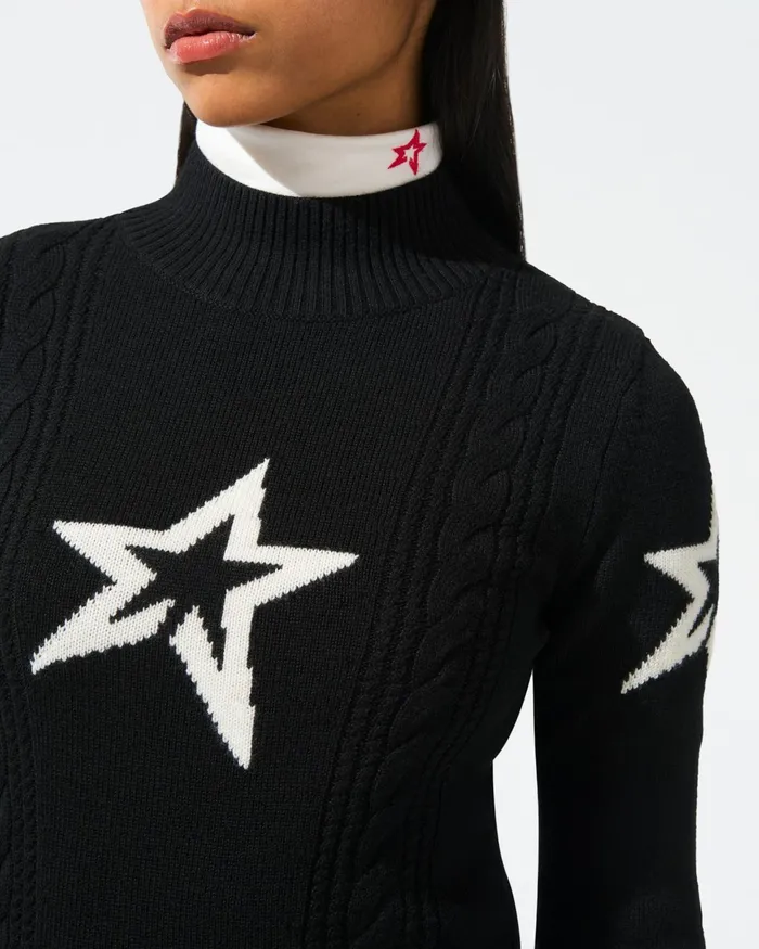 Perfect Moment Cable Merino Wool Sweater Black Women Tops