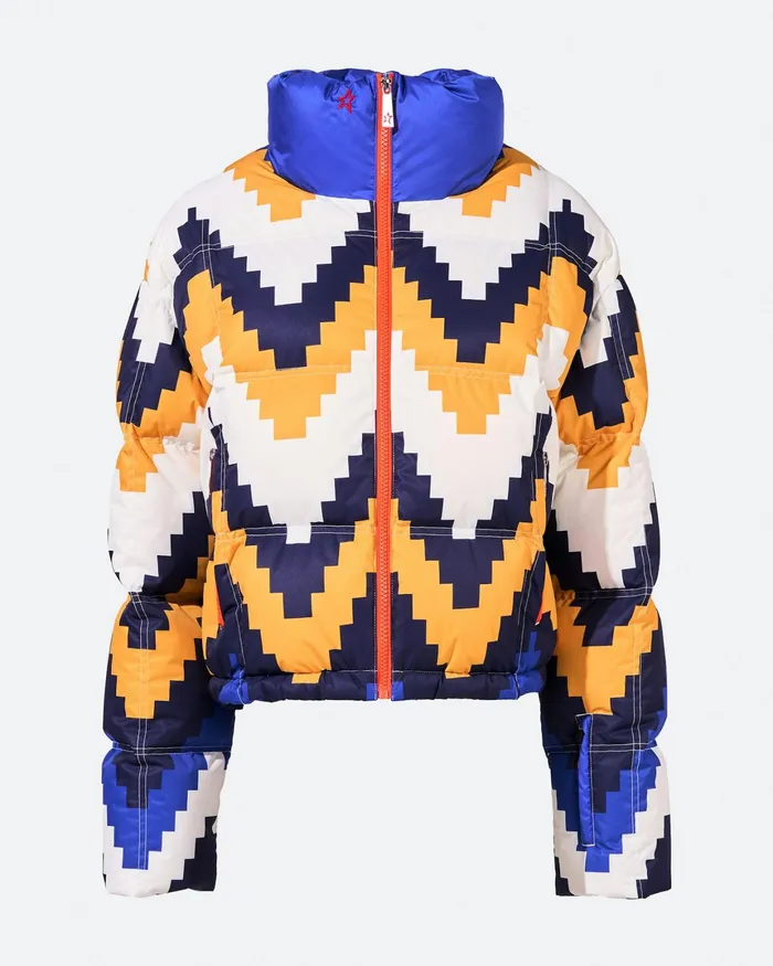 Perfect Moment Chevron Nevada Down Jacket Canary Yellow Chevron Print Women Jackets