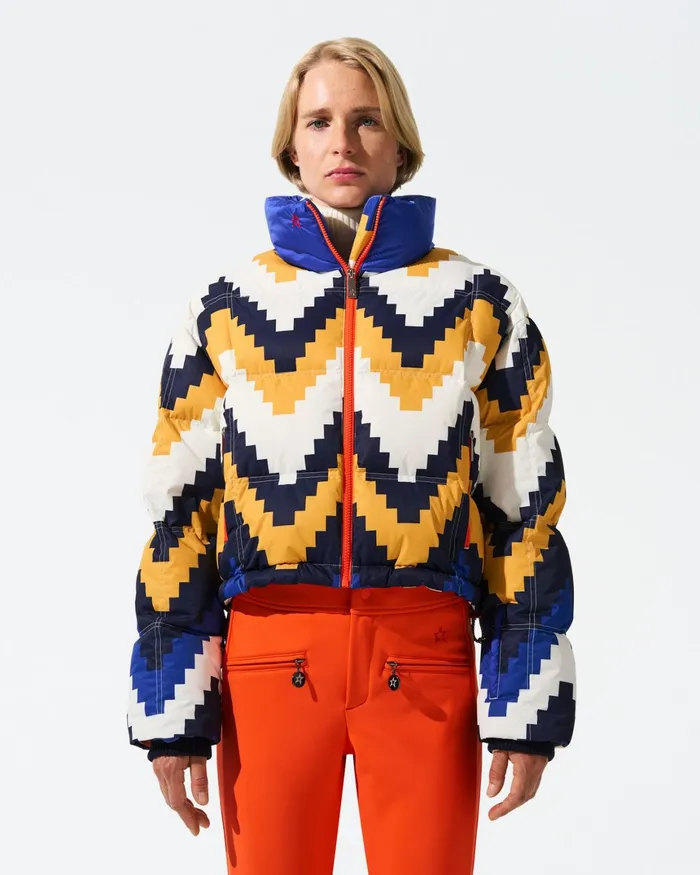 Perfect Moment Chevron Nevada Down Jacket Canary Yellow Chevron Print Women Jackets