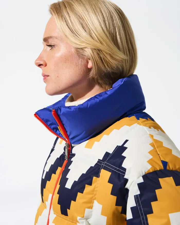 Perfect Moment Chevron Nevada Down Jacket Canary Yellow Chevron Print Women Jackets