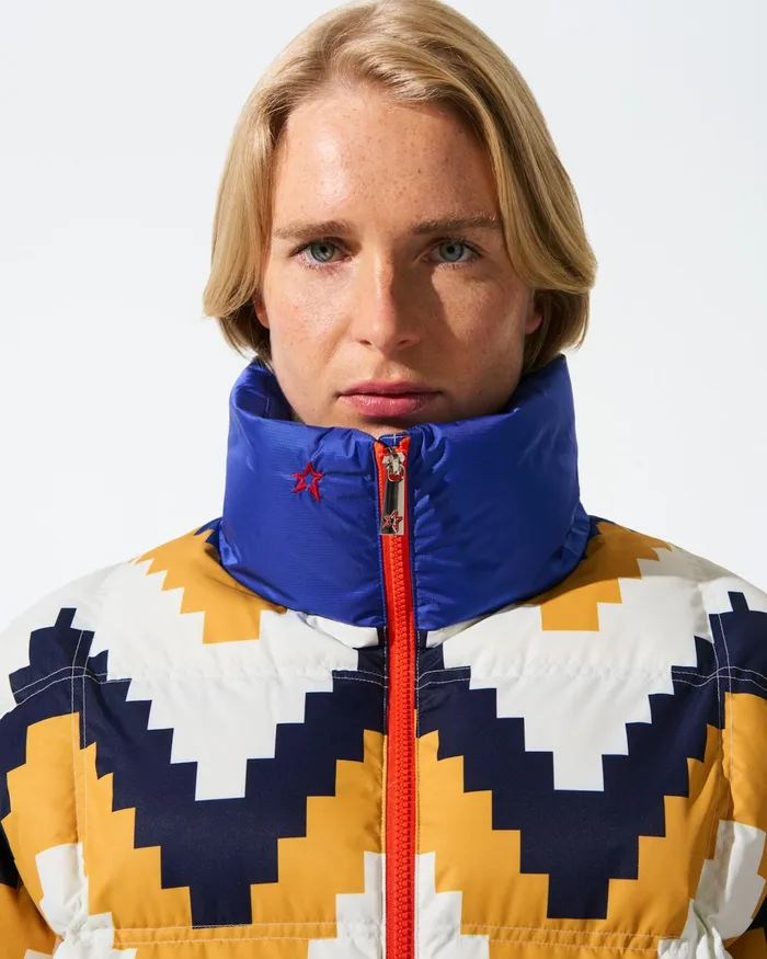 Perfect Moment Chevron Nevada Down Jacket Canary Yellow Chevron Print Women Jackets