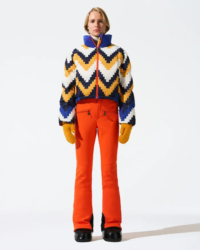 Perfect Moment Chevron Nevada Down Jacket Canary Yellow Chevron Print Women Jackets