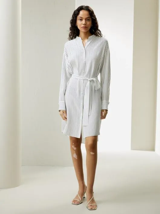 Pinstriped Silk Shirtdress With Shell Buttons Women Jumpsuits Lilysilk Dresses