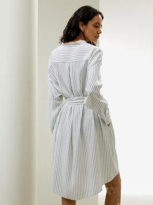 Pinstriped Silk Shirtdress With Shell Buttons Women Jumpsuits Lilysilk Dresses