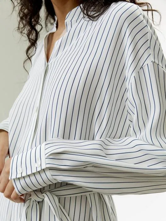 Pinstriped Silk Shirtdress With Shell Buttons Women Jumpsuits Lilysilk Dresses