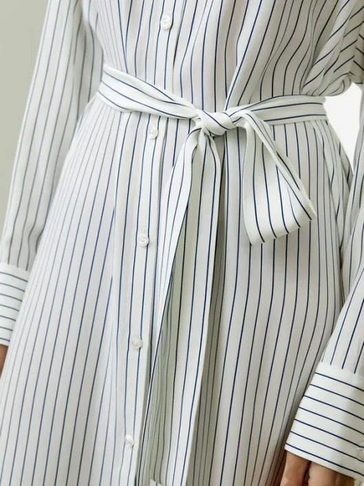 Pinstriped Silk Shirtdress With Shell Buttons Women Jumpsuits Lilysilk Dresses