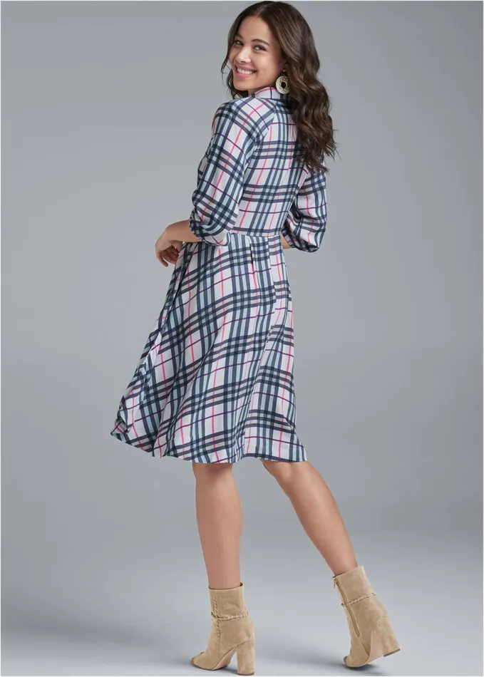 Plaid ButtonDown Dress White Multi Women VENUS Sundresses