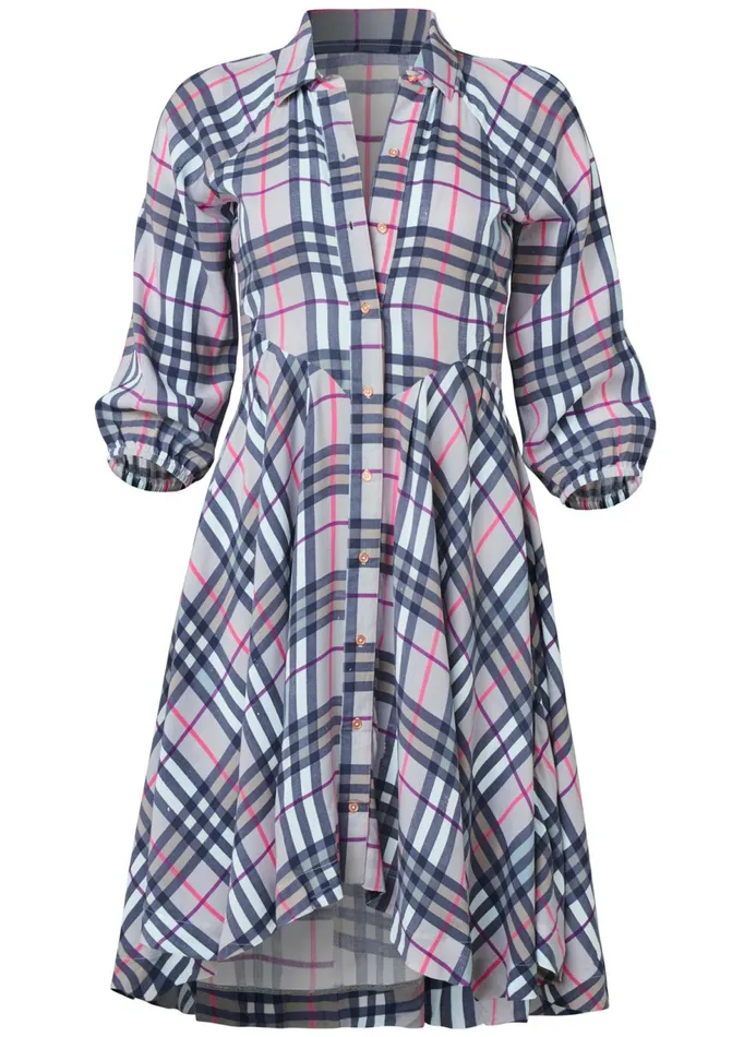 Plaid ButtonDown Dress White Multi Women VENUS Sundresses