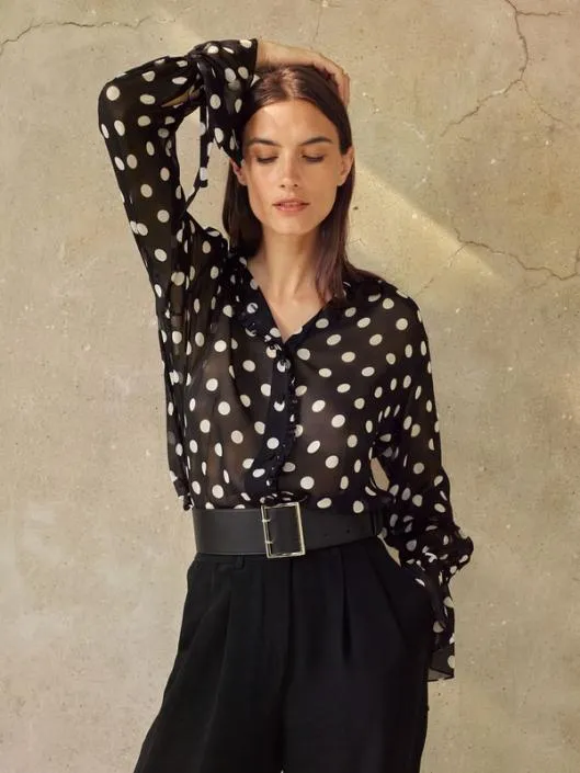 Polka Dots Georgette Blouse Women Blouses Lilysilk Shirts