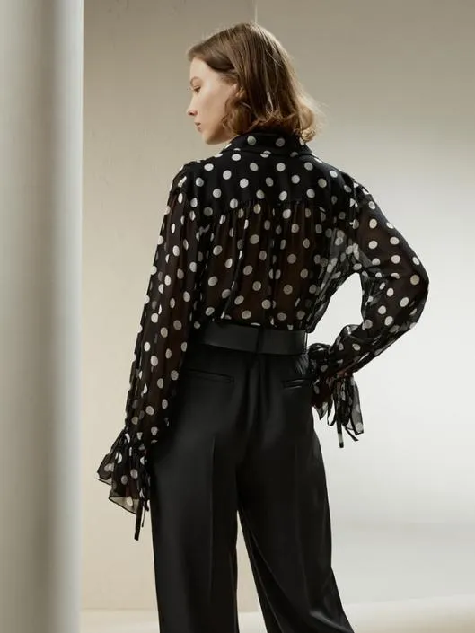 Polka Dots Georgette Blouse Women Blouses Lilysilk Shirts