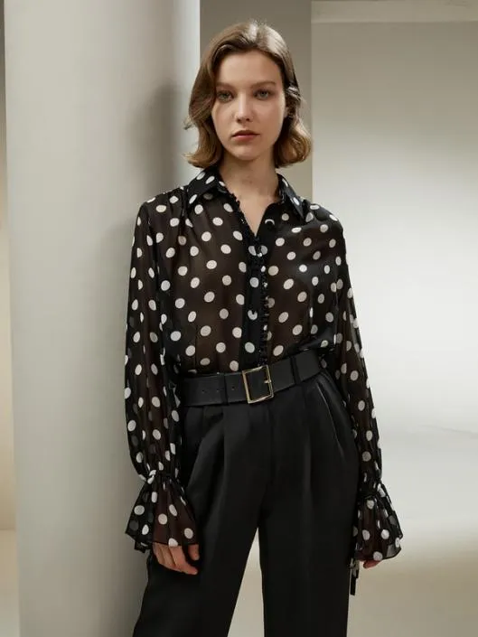 Polka Dots Georgette Blouse Women Blouses Lilysilk Shirts
