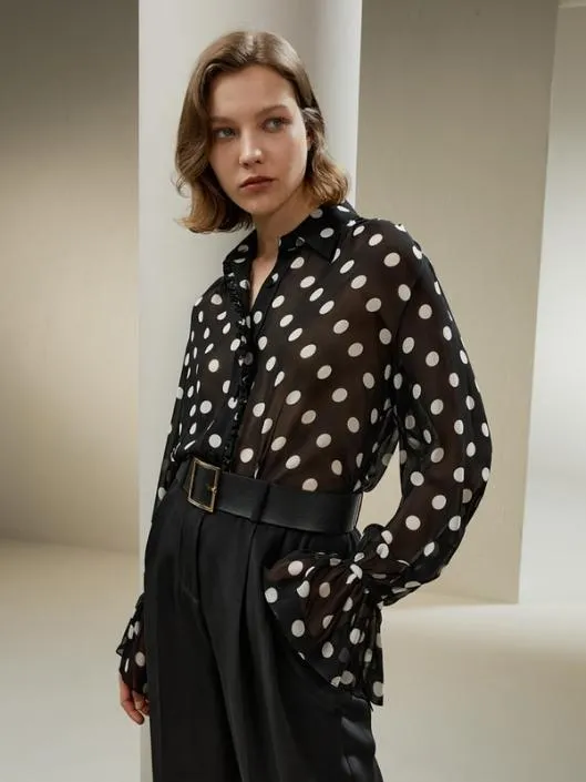 Polka Dots Georgette Blouse Women Blouses Lilysilk Shirts