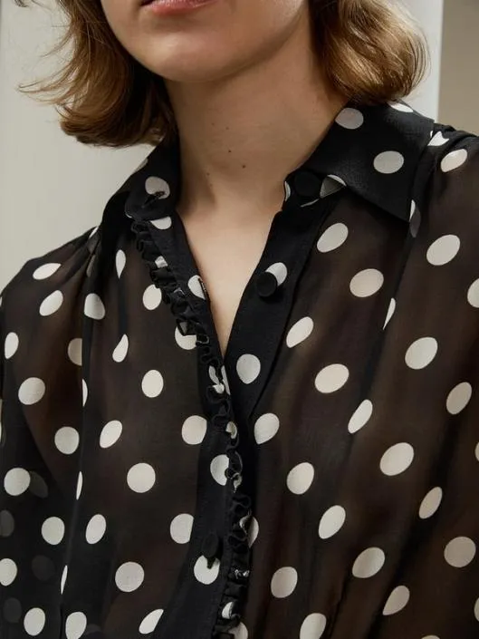 Polka Dots Georgette Blouse Women Blouses Lilysilk Shirts