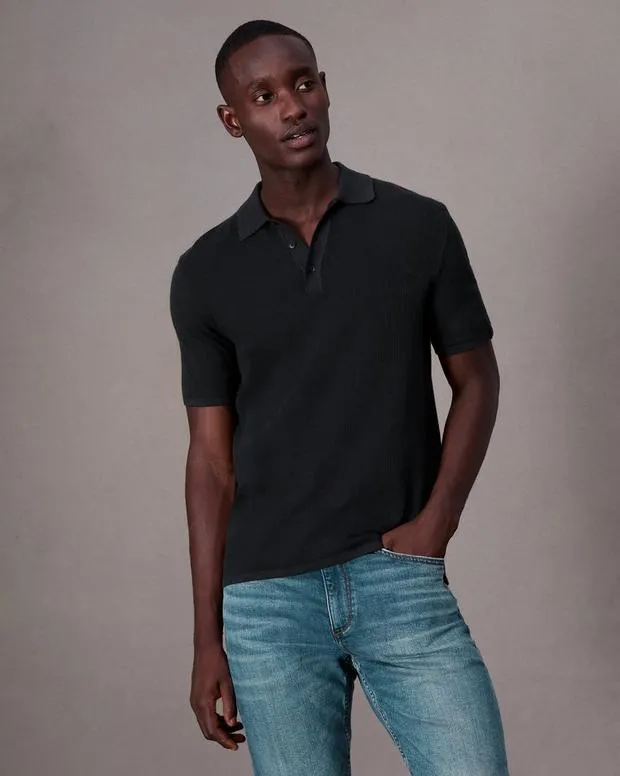 Polos Men Rag and Bone Harvey Knit Polo Black