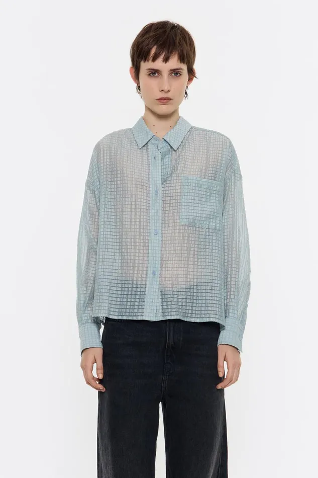 Powder Blue Textured Boxy Shirt Dusty Blue Women Bimba Y Lola Shirts