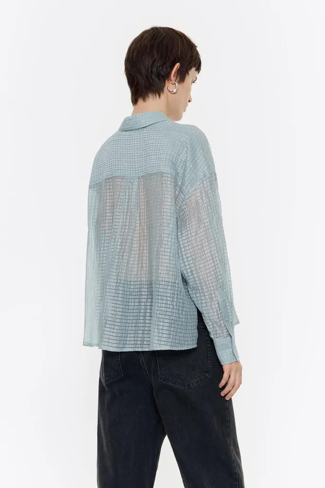 Powder Blue Textured Boxy Shirt Dusty Blue Women Bimba Y Lola Shirts