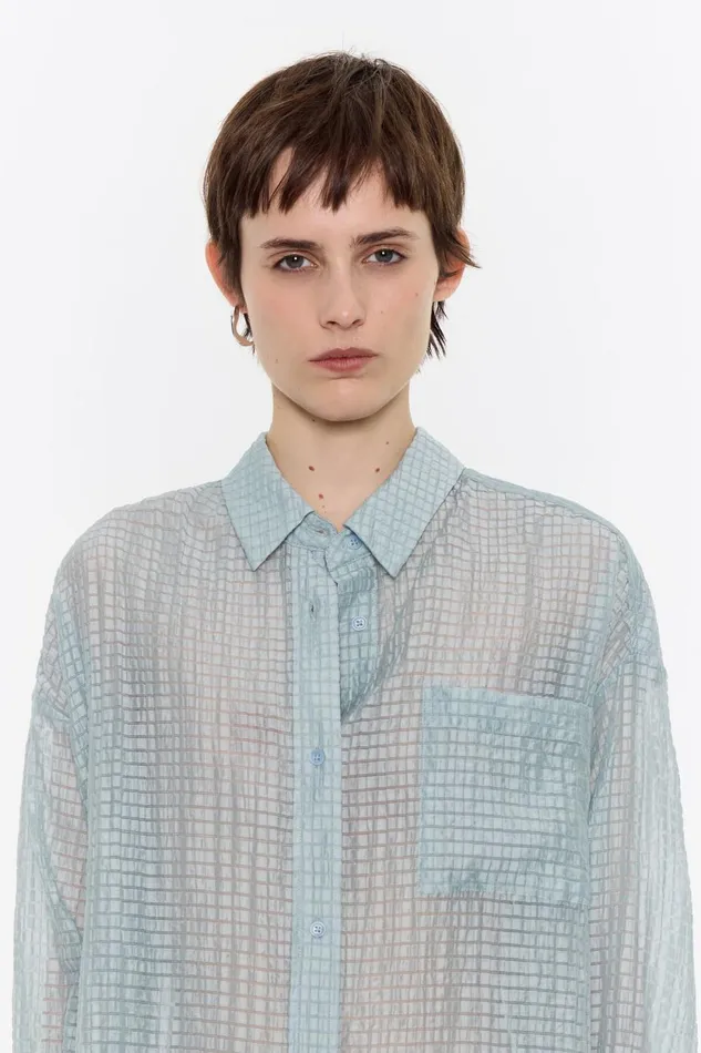 Powder Blue Textured Boxy Shirt Dusty Blue Women Bimba Y Lola Shirts