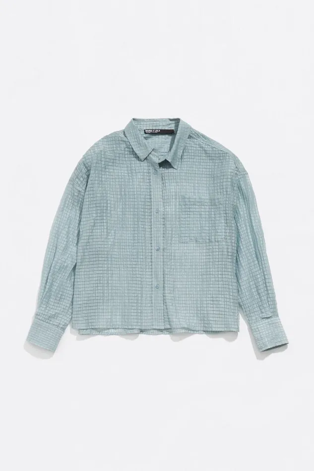 Powder Blue Textured Boxy Shirt Dusty Blue Women Bimba Y Lola Shirts