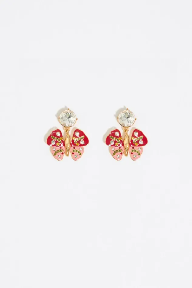 Red Butterfly And Crystals Earrings Gold Women Bimba Y Lola Earrings