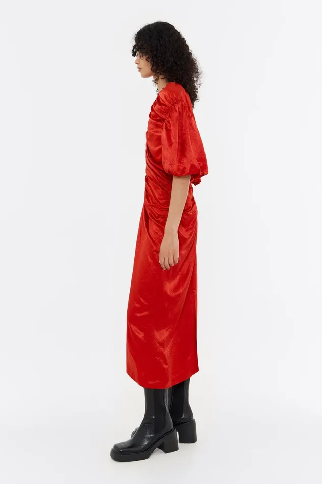 Red Ruched Midi Dress Red Women Bimba Y Lola Dresses And Jumpsuits Red Ruched Midi Dress Red Women Bimba Y Lola Dresses And Jumpsuits