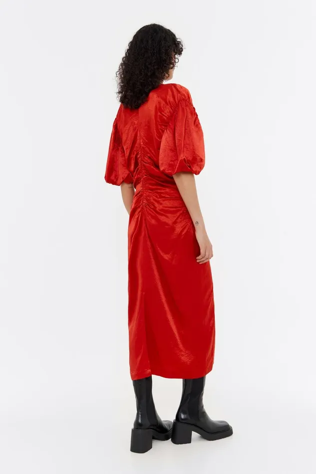 Red Ruched Midi Dress Red Women Bimba Y Lola Dresses And Jumpsuits Red Ruched Midi Dress Red Women Bimba Y Lola Dresses And Jumpsuits