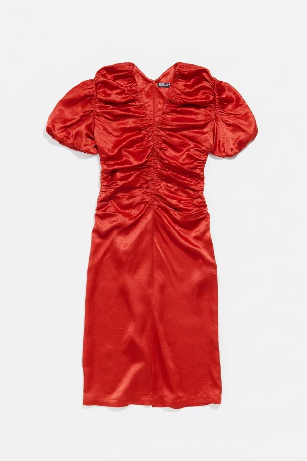 Red Ruched Midi Dress Red Women Bimba Y Lola Dresses And Jumpsuits Red Ruched Midi Dress Red Women Bimba Y Lola Dresses And Jumpsuits