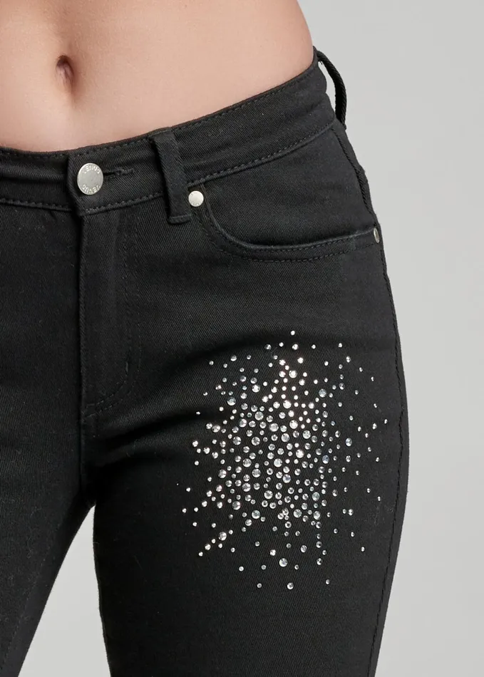 RHINESTONE DETAIL JEANS Black Denim Women VENUS Novelty Jeans