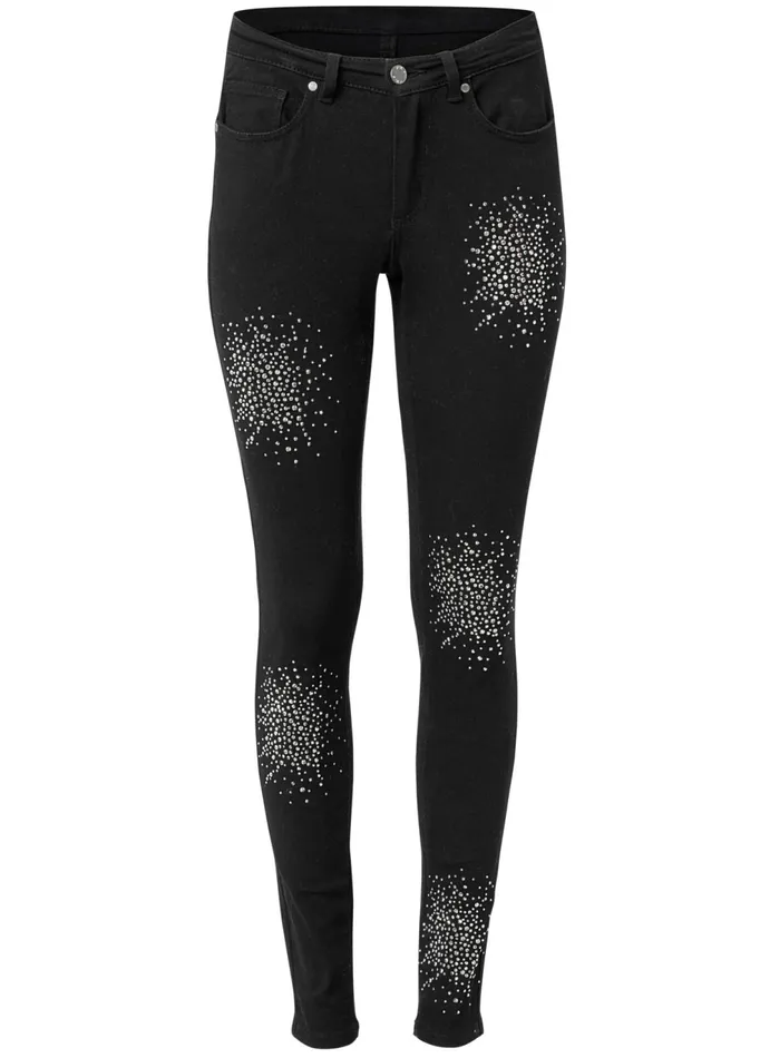 RHINESTONE DETAIL JEANS Black Denim Women VENUS Novelty Jeans