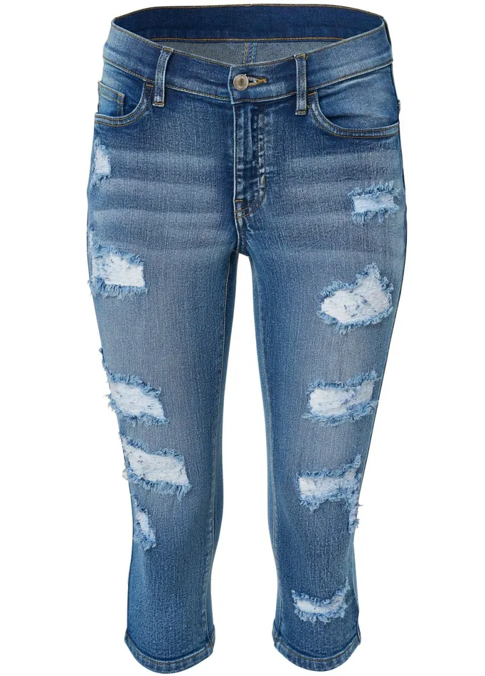 RIPPED CAPRI JEANS Medium Wash Women VENUS Casual