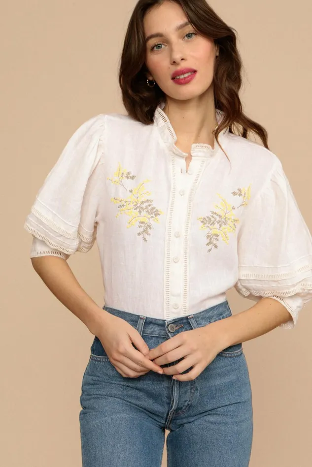 Rouje HUGUETTE Shirt Blanc Uni Women Blouses and Tops