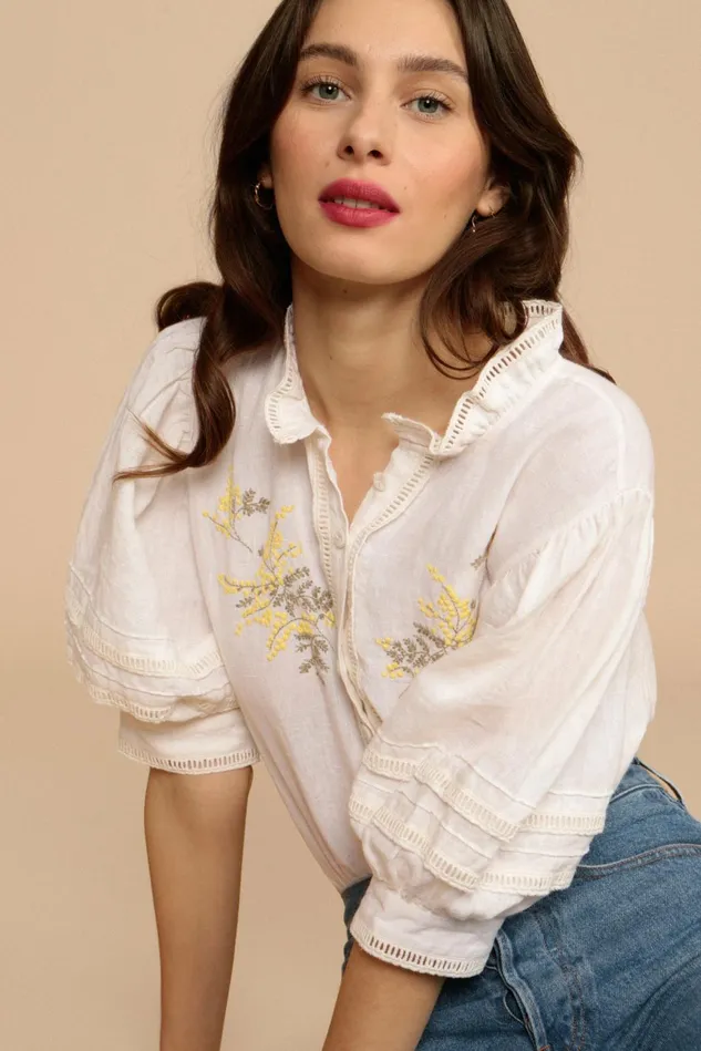 Rouje HUGUETTE Shirt Blanc Uni Women Blouses and Tops