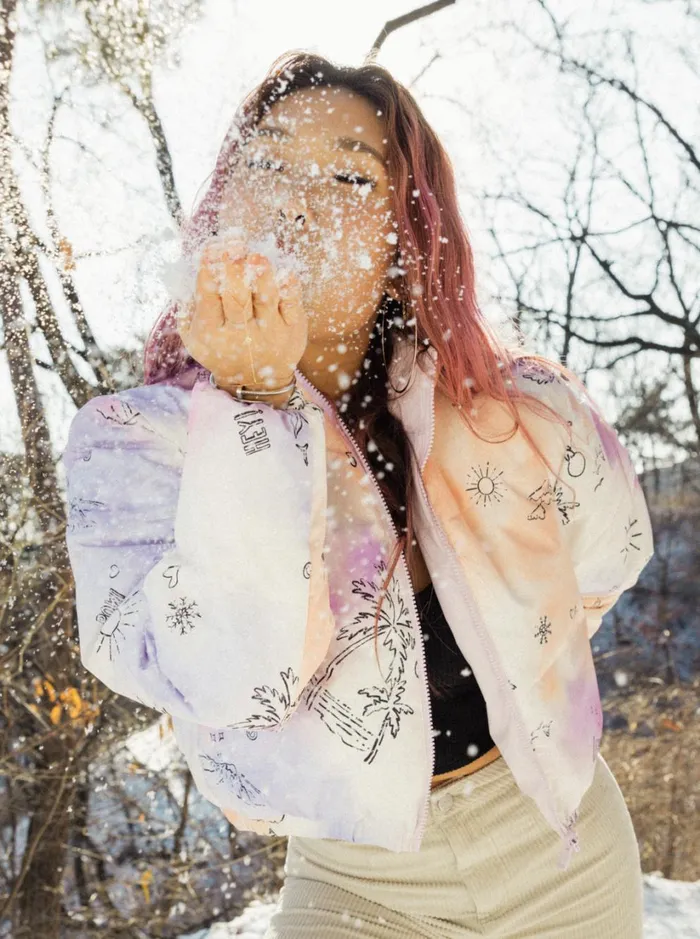 Roxy Jackets Chloe Kim Reversible Puffer Bomber Jacket Snow White Magic Moments 8211 Women
