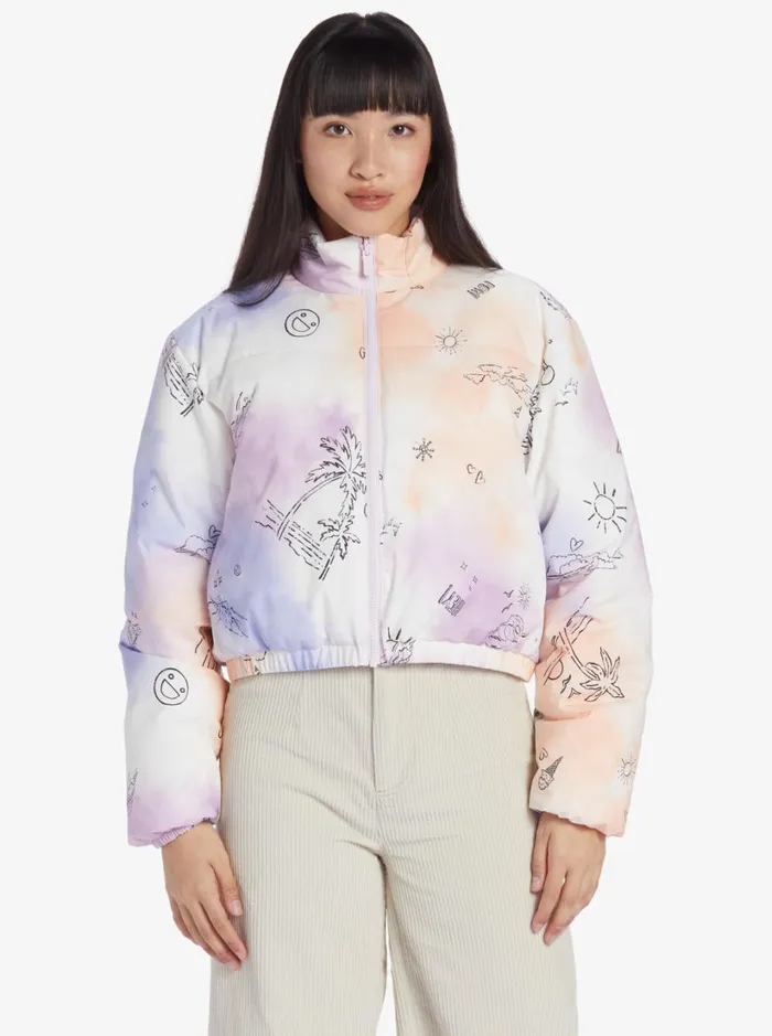 Roxy Jackets Chloe Kim Reversible Puffer Bomber Jacket Snow White Magic Moments 8211 Women