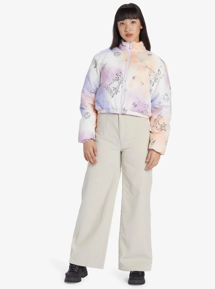 Roxy Jackets Chloe Kim Reversible Puffer Bomber Jacket Snow White Magic Moments 8211 Women